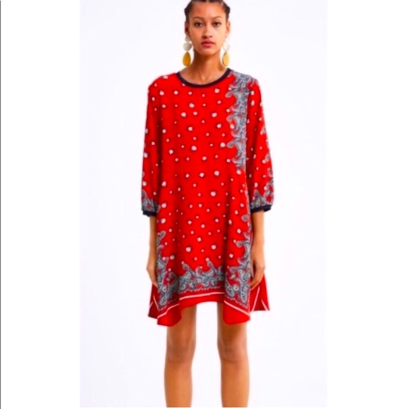 Zara Dresses & Skirts - Zara red paisley floral bandana print dress- large